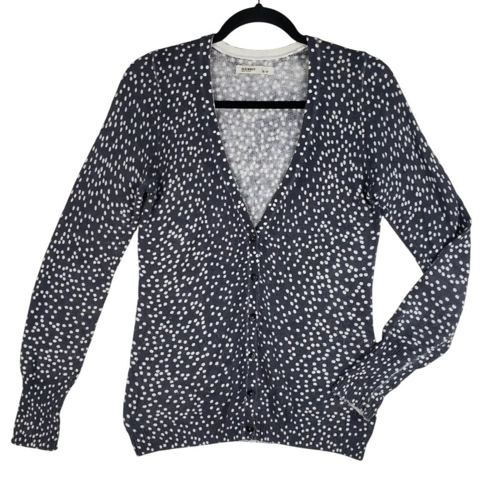 Old Navy XS Womens Black & White Polka Dot Cardigan Sweater warm fall casual